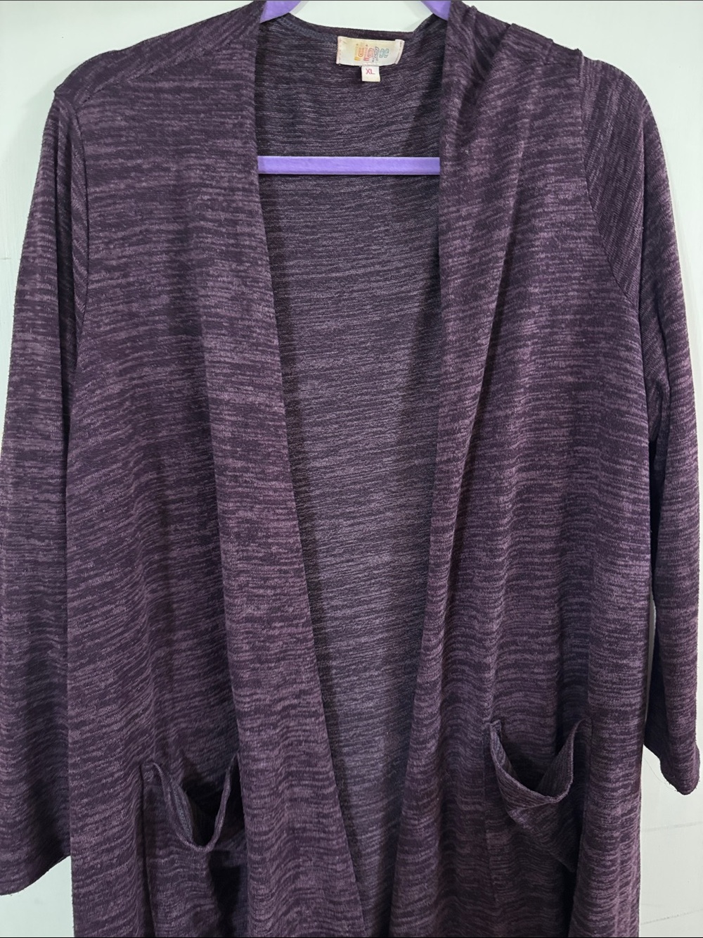 LuLaRoe, Sarah, Heathered Plum Open-Front Cardigan, XL